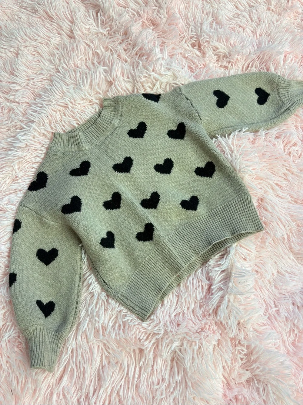 Kid’s Tan Heart-Print Sweater